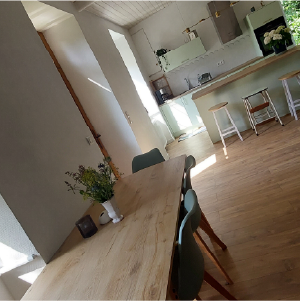 Vue sur la cuisine depuis le salon